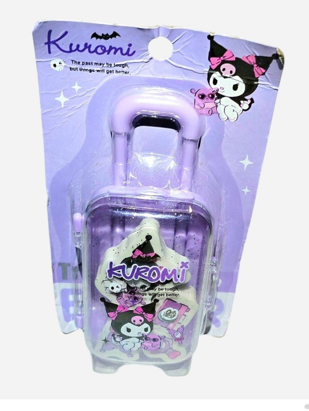 Kuromi Mini Rolling Suitcase Eraser Set NIB